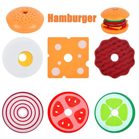 Brinquedo Educativo de Madeira Montessori – Sanduíche de Empilhar com Cartas de Comida para Crianças